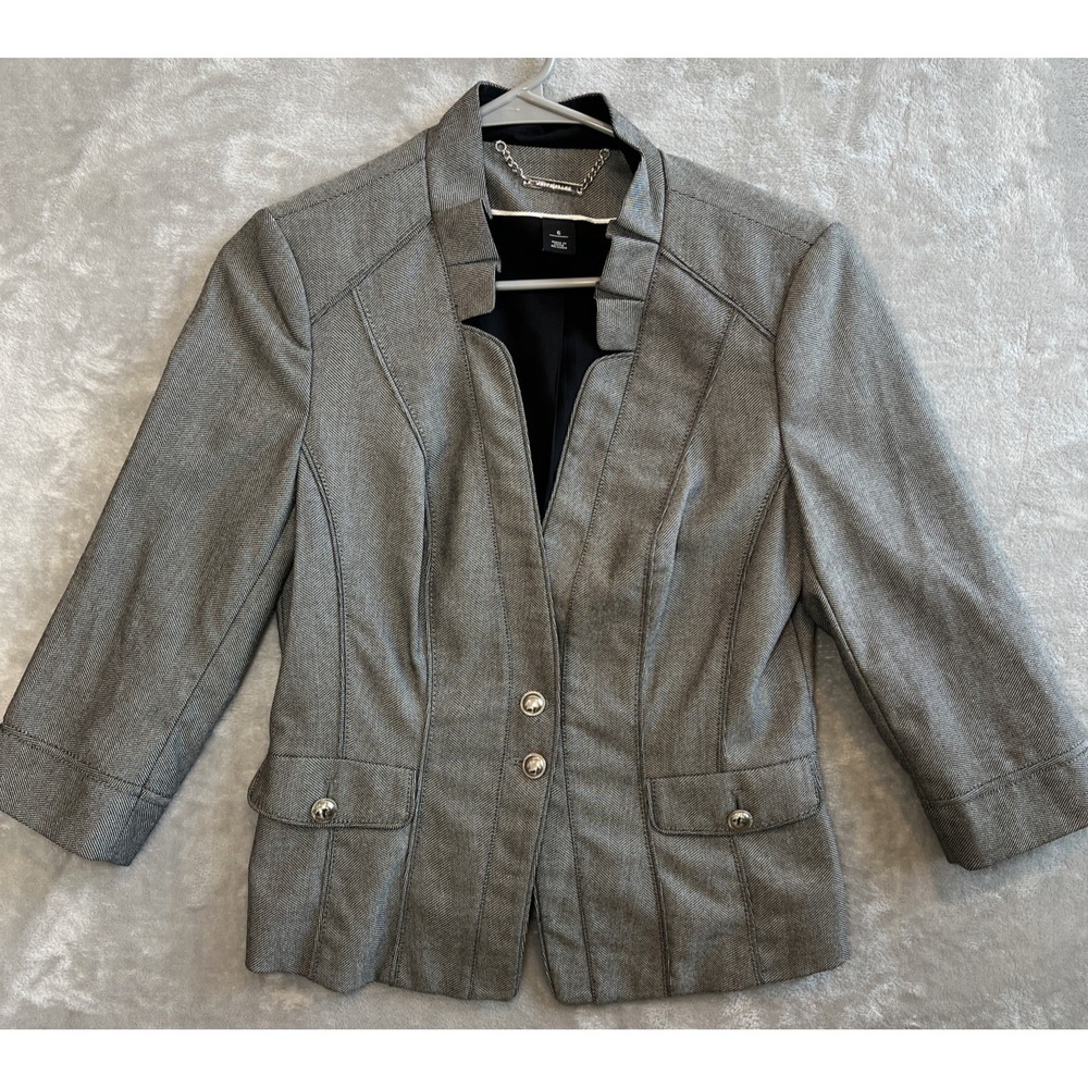 WHBM White House Black Market Blazer Jacket 3/4 Sleeve Womens Size 6 Black White